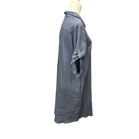 Everlily Button-Down Shirt Dress Roll-Up Sleeves Womens PL Linen Blend Pockets - Picture 3 of 12